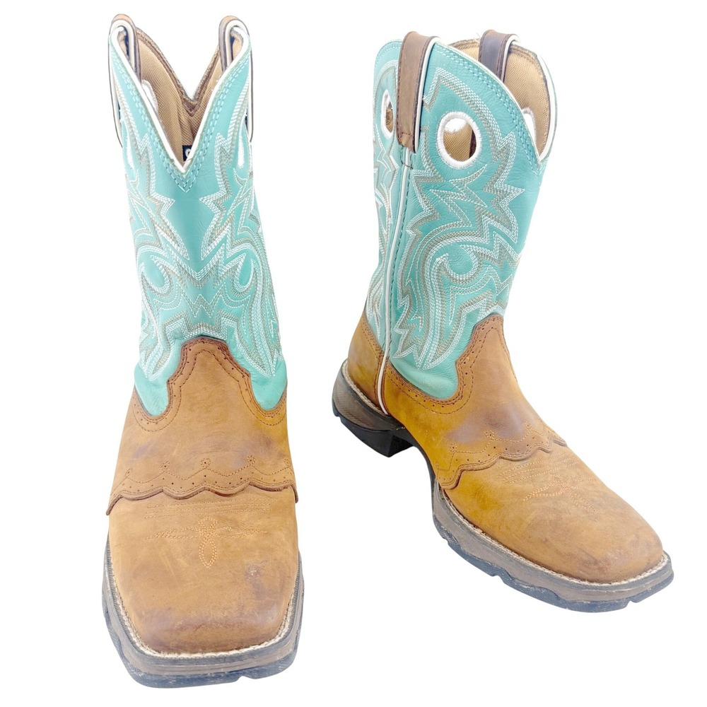 Durango Lady Rebel Western Boots Women 9.5M Brown Teal PowderNLace Square Toe
